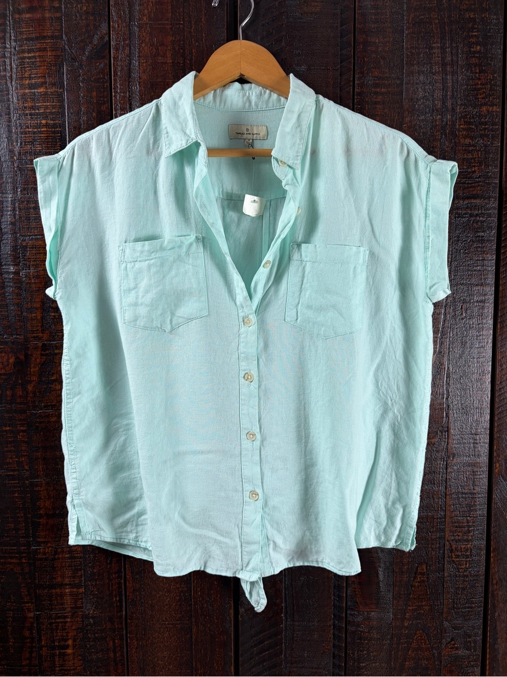 Thread and Supply Mint Linen Short Sleeve Women's Top Small